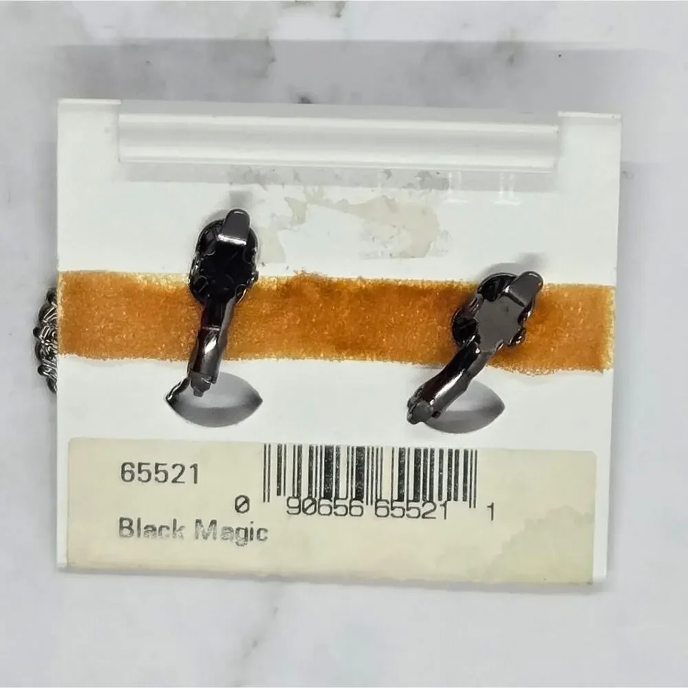 NWT Trifari Black & Clear Gem Circle Clip-On Earrings - Picture 8 of 10